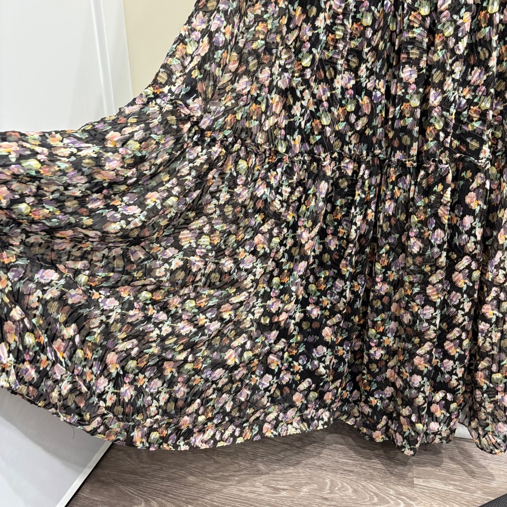 Jenny Yoo Naia Floral Burnout Silk Blend Off Shoulder Maxi Dress Black Multi 12 - Picture 11 of 12